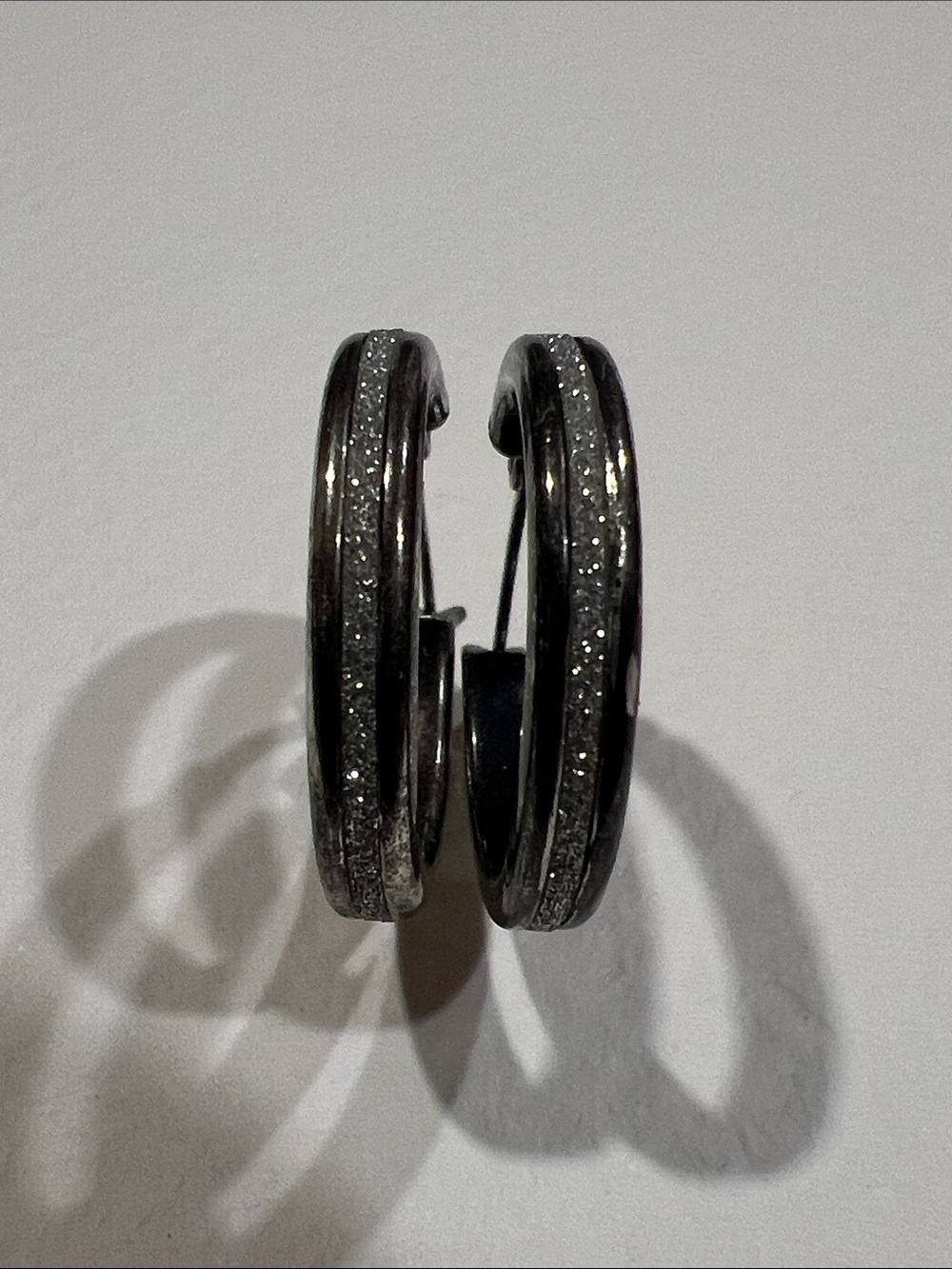 Sterling Silver Hoop Earrings with Sparkle Inlay